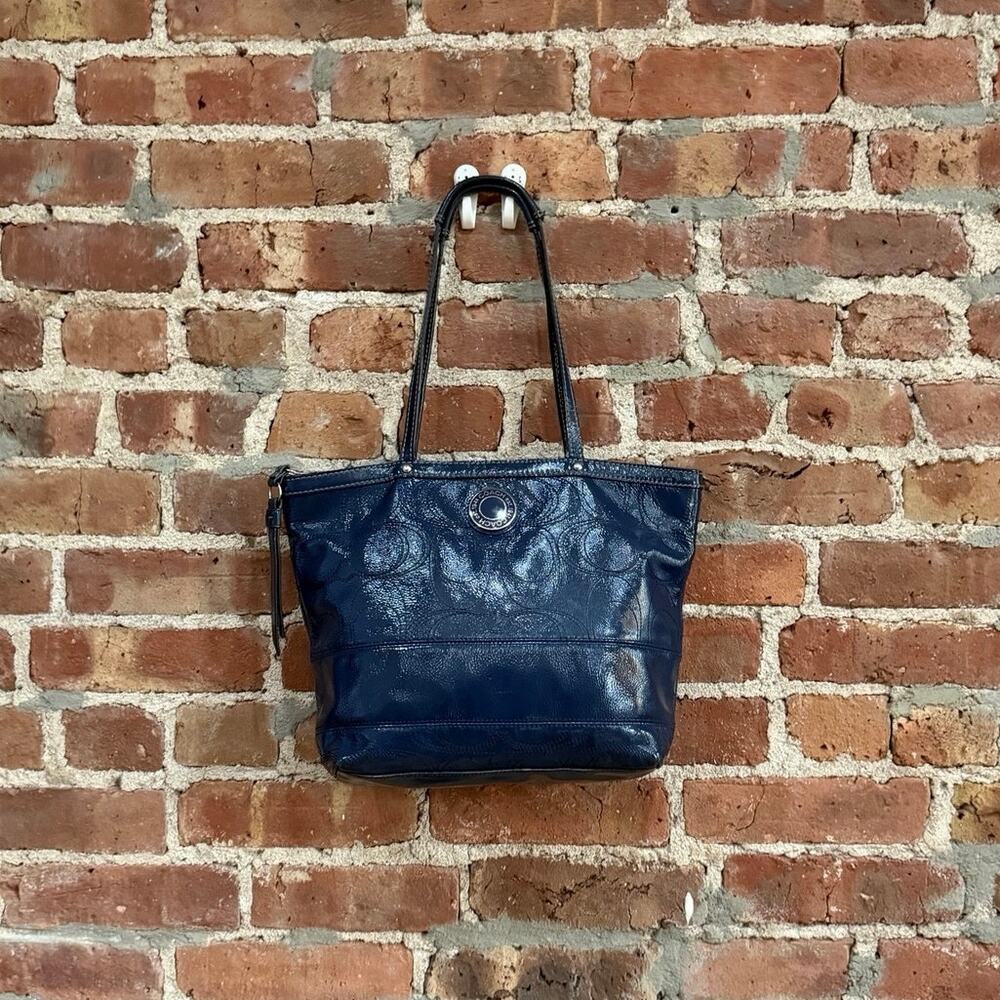 Coach Signature Stitch Patent Leather Tote Bag